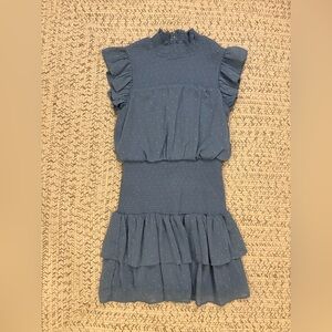 Aqua Blue Ruffled Smocked Mini Dress